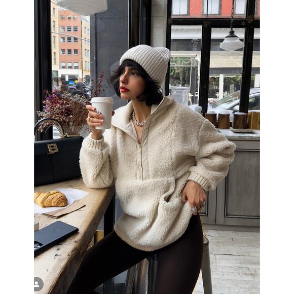 Varley Posey Sherpa Pullover Cozy Soft Jacket Sweater Sandshell Cream - Picture 7 of 13